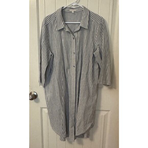 EILEEN FISHER Chambray Hemp Organic Cotton Stripe Shirtdress L - Picture 4 of 7